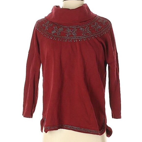 Lucky Brand Cowl Neck Red 3/4 Sleeve Sweater Small - Picture 3 of 6